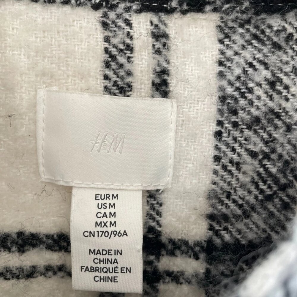 H&M Womens Black White Double Pocket Oversized Plaid Shacket Jacket Size M - Picture 5 of 9